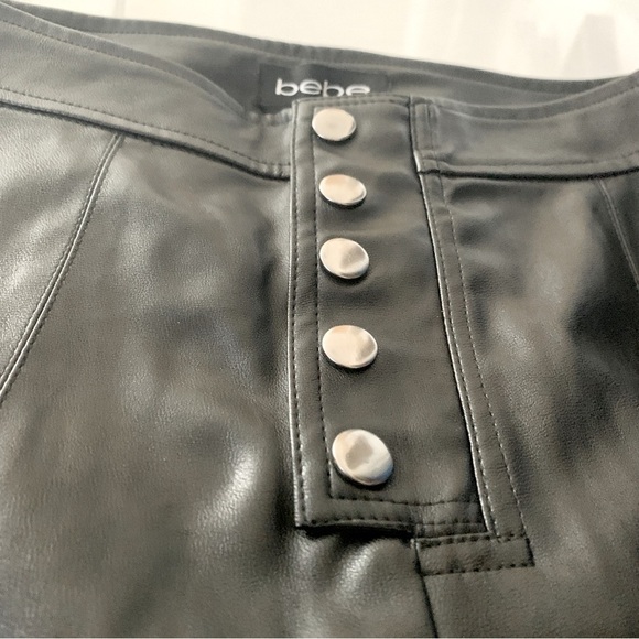 Bebe Black Leather Button Front Seamed Leggings - Picture 5 of 10